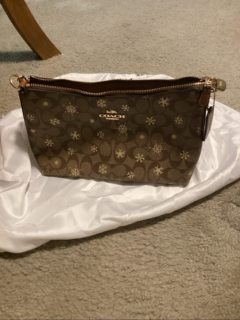 Coach Beige Brown Signature Jacquard Snowflake Print Shoulder Bag